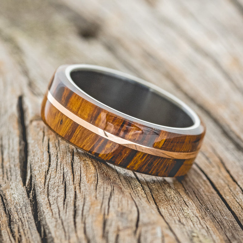 "GOLDEN" - IRONWOOD & 14K GOLD INLAY WEDDING RING-2