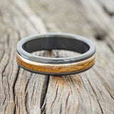 "TANNER" - WHISKEY BARREL OAK & 14K GOLD INLAY WEDDING RING-3