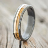 "TANNER" - WHISKEY BARREL OAK & 14K GOLD INLAY WEDDING RING-1