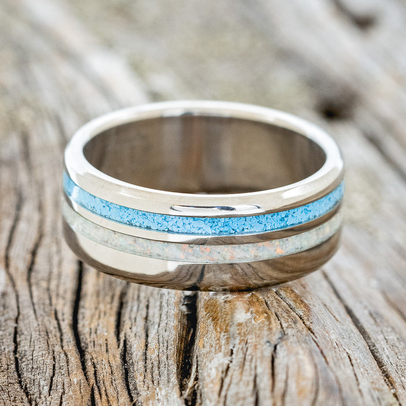 "COSMO" - TURQUOISE & FIRE AND ICE OPAL WEDDING RING - READY TO SHIP-3