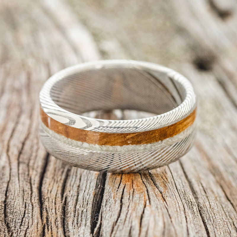 "CASTOR" - ELK TOOTH IVORY & WHISKEY BARREL OAK WEDDING BAND - READY TO SHIP-3