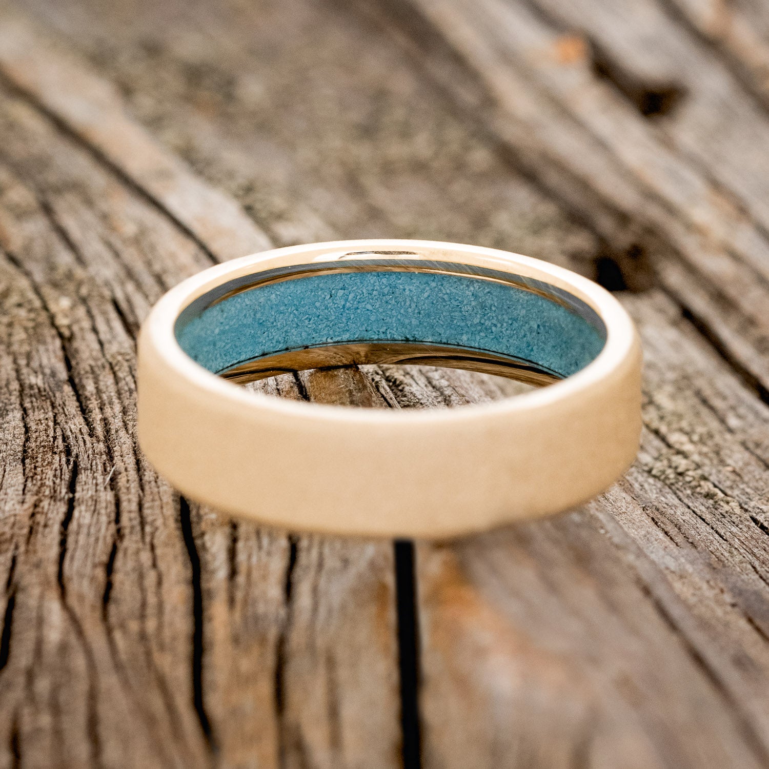 TURQUOISE LINED WEDDING BAND WITH A SANDBLASTED FINISH-18