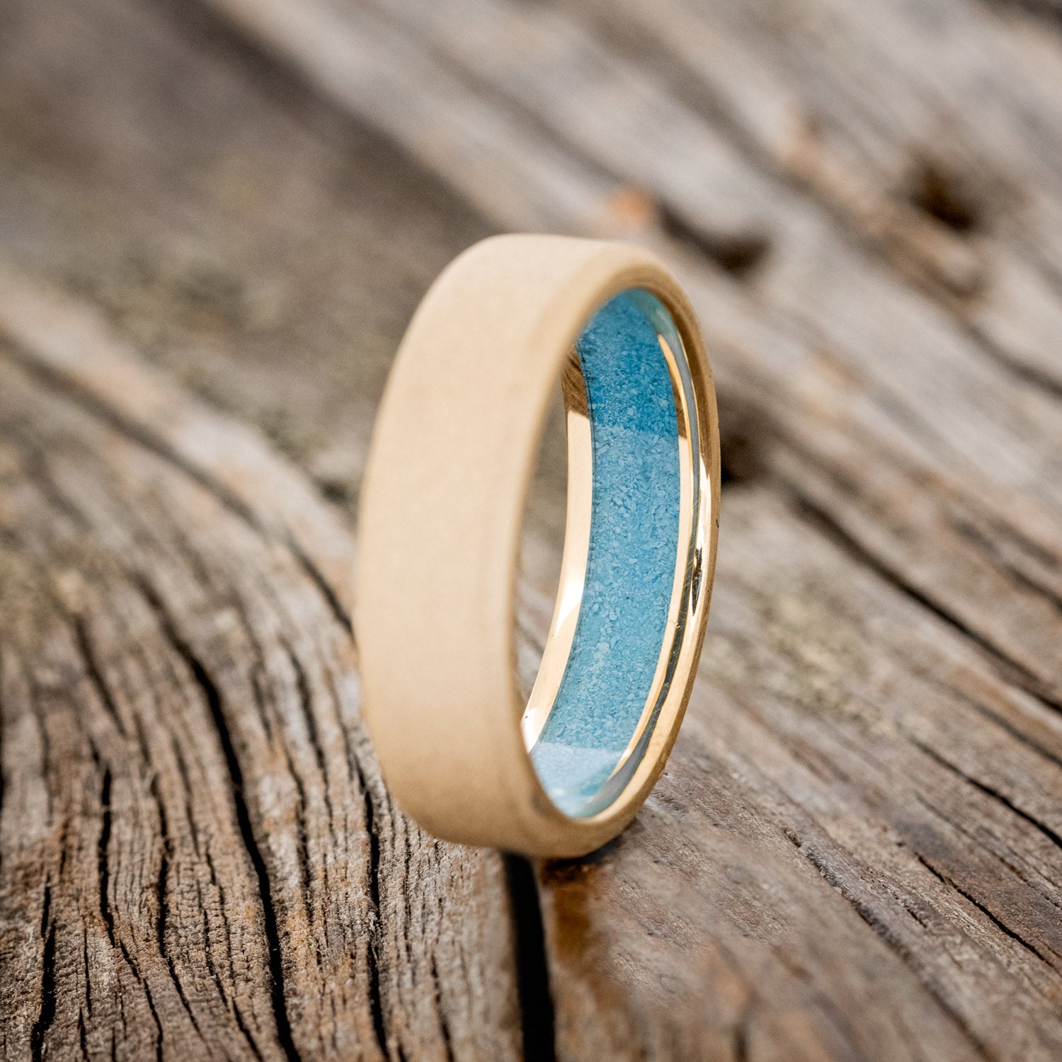 TURQUOISE LINED WEDDING BAND WITH A SANDBLASTED FINISH-14