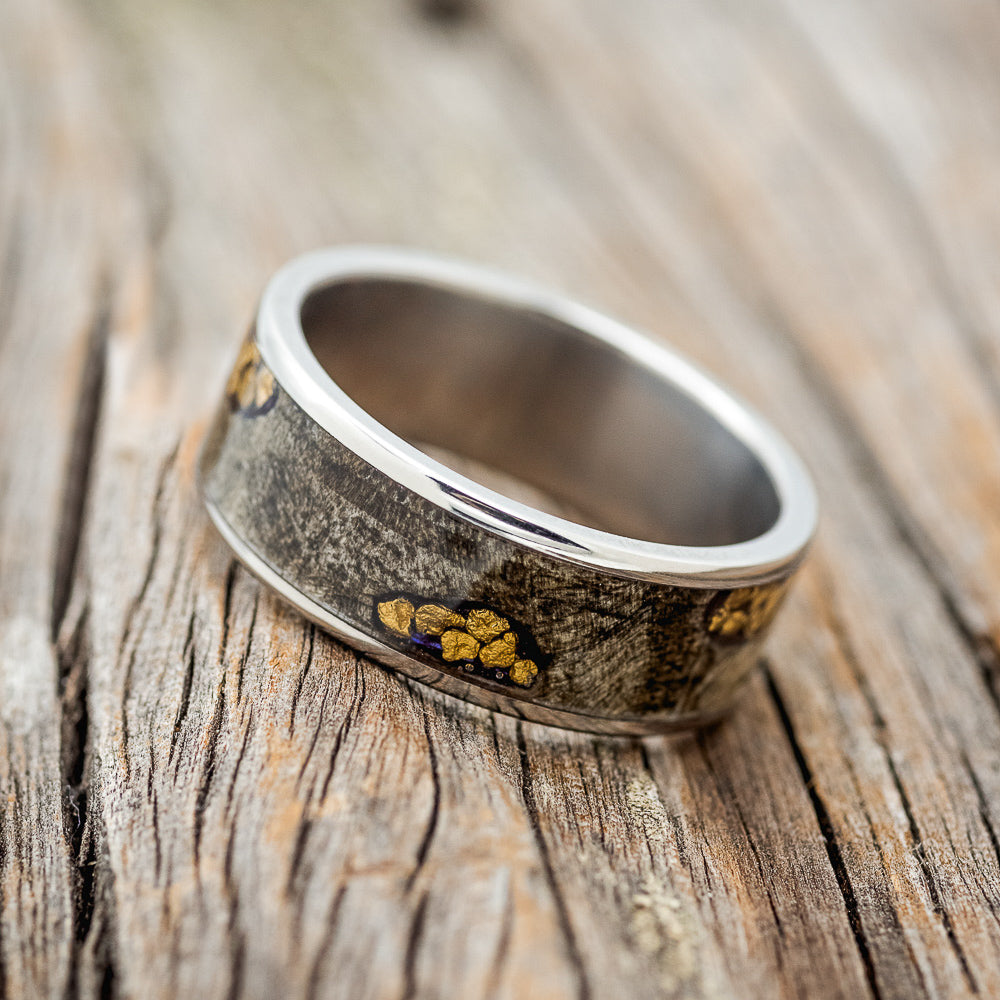 "RAINIER" - BUCKEYE BURL WOOD & GOLD NUGGETS WEDDING BAND-2