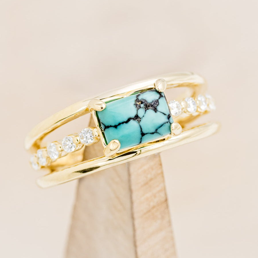 "DOLLY" - EMERALD CUT TURQUOISE ENGAGEMENT RING WITH DIAMOND ACCENTS-7