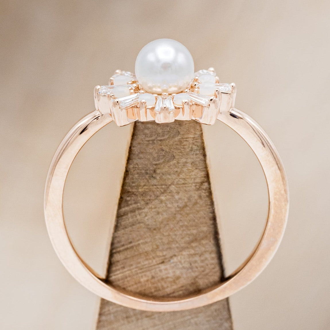 "DOROTHEA" - WHITE AKOYA PEARL ENGAGEMENT RING WITH DIAMOND & OPAL ACCENTS-11