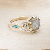 "LUCY IN THE SKY" - HEXAGON LABRADORITE ENGAGEMENT RING WITH DIAMOND ACCENTS & TURQUOISE INLAYS