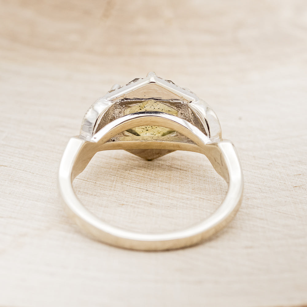 "LUCY IN THE SKY" - HEXAGON LABRADORITE ENGAGEMENT RING WITH DIAMOND ACCENTS & TURQUOISE INLAYS-5
