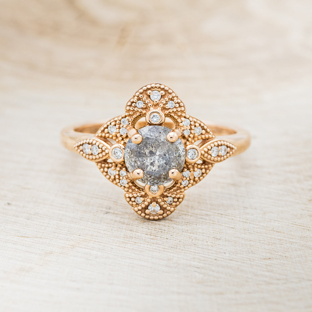 "FLORENCE" - ROUND CUT SALT & PEPPER DIAMOND ENGAGEMENT RING WITH DIAMOND ACCENTS-4