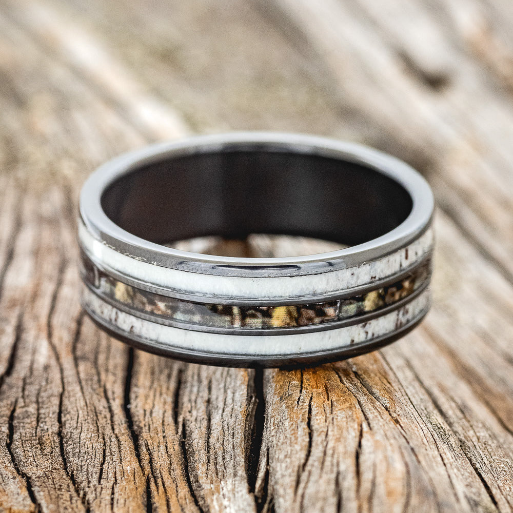 "RIO" - CAMO & ELK ANTLER WEDDING BAND-6