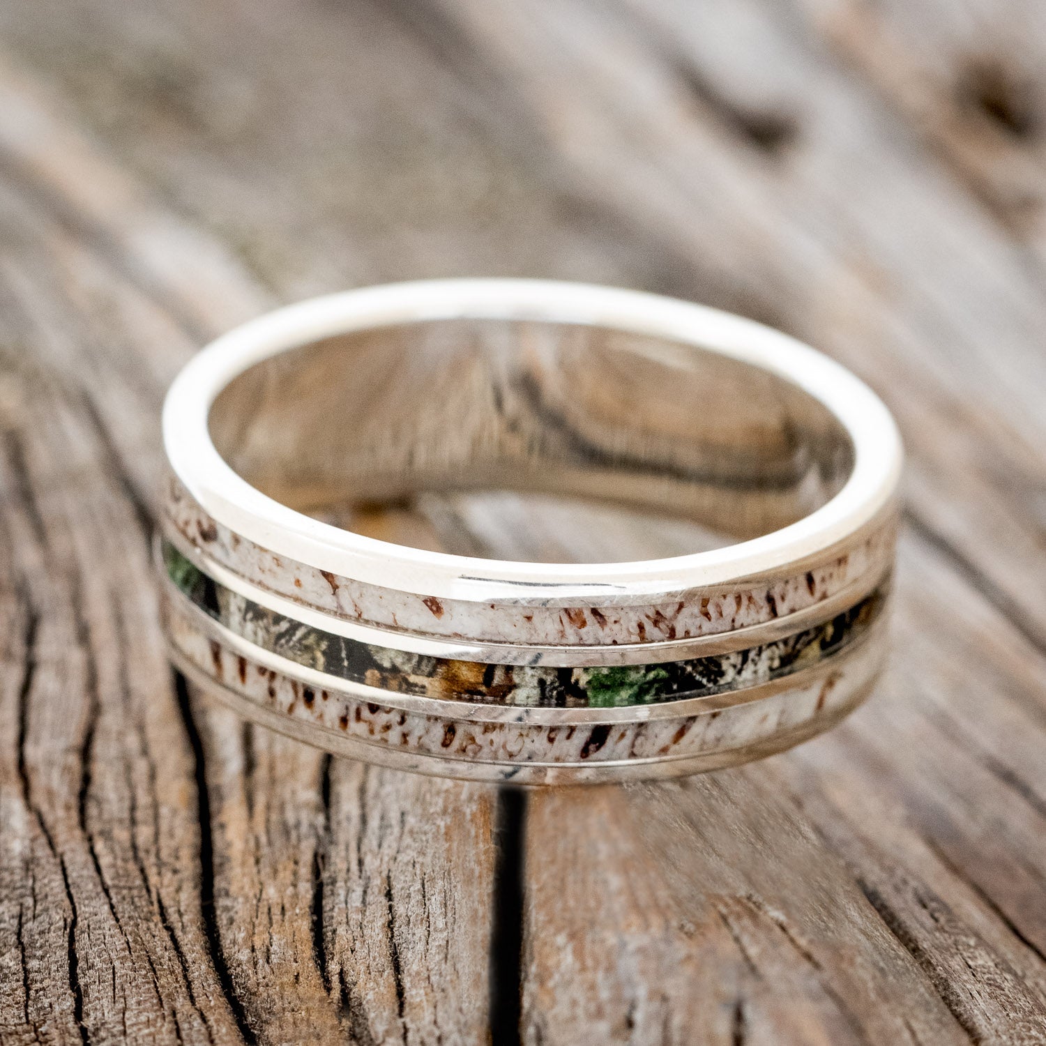 "RIO" - CAMO & ELK ANTLER WEDDING BAND-9