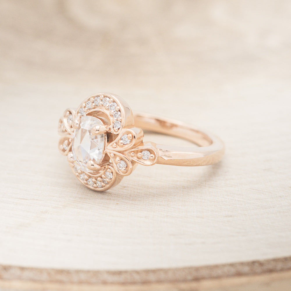 "NORA" - OVAL MOISSANITE ENGAGEMENT RING SET WITH DIAMOND ACCENTS-8