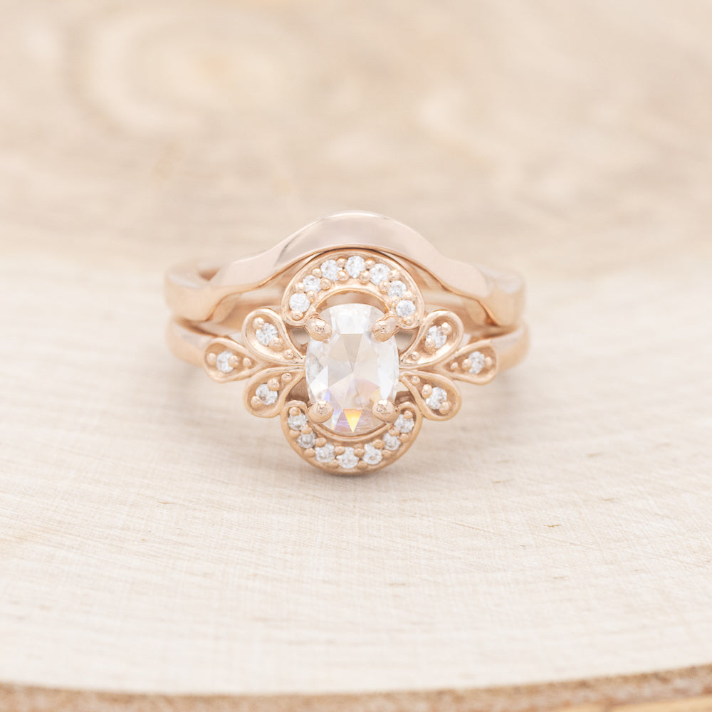 "NORA" - OVAL MOISSANITE ENGAGEMENT RING SET WITH DIAMOND ACCENTS-4