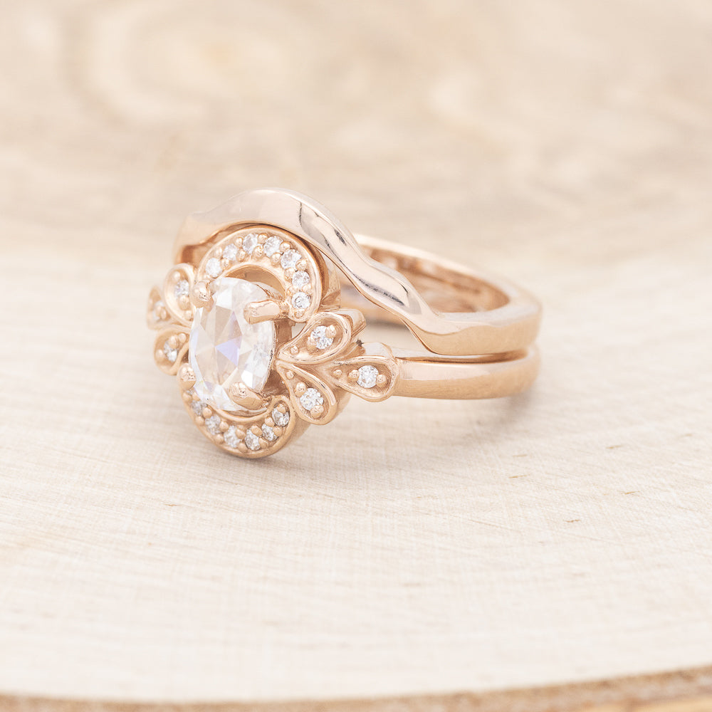 "NORA" - OVAL MOISSANITE ENGAGEMENT RING SET WITH DIAMOND ACCENTS-3