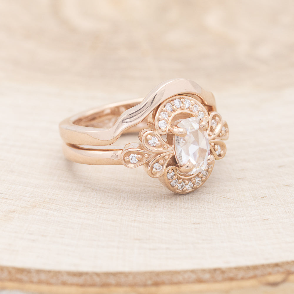 "NORA" - OVAL MOISSANITE ENGAGEMENT RING SET WITH DIAMOND ACCENTS-2