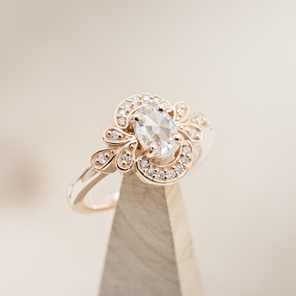 "NORA" - OVAL MOISSANITE ENGAGEMENT RING SET WITH DIAMOND ACCENTS-6