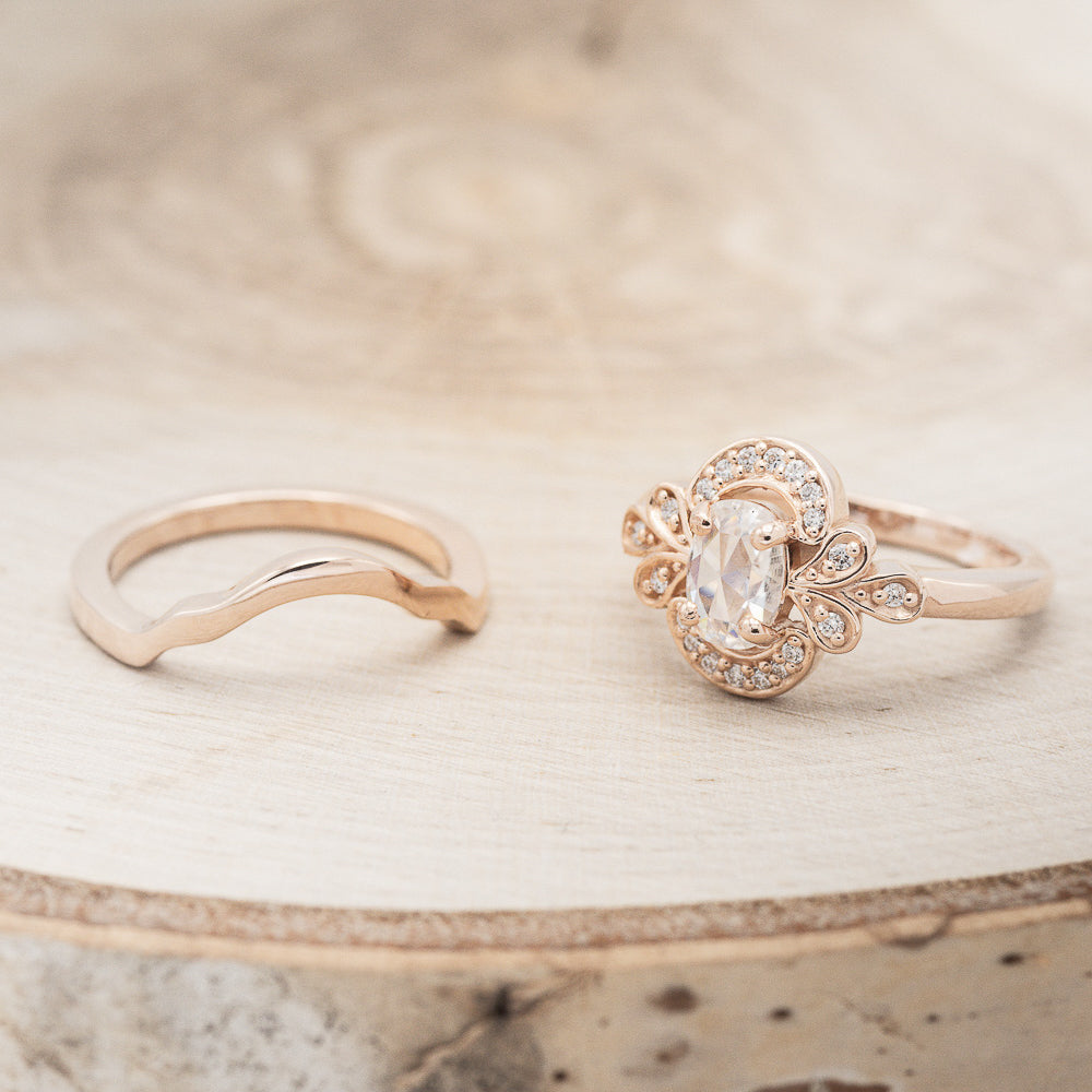 "NORA" - OVAL MOISSANITE ENGAGEMENT RING SET WITH DIAMOND ACCENTS-5