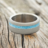 "VERTIGO" - TURQUOISE WEDDING BAND WITH SANDBLASTED FINISH - TITANIUM - SIZE 8 3/4-3