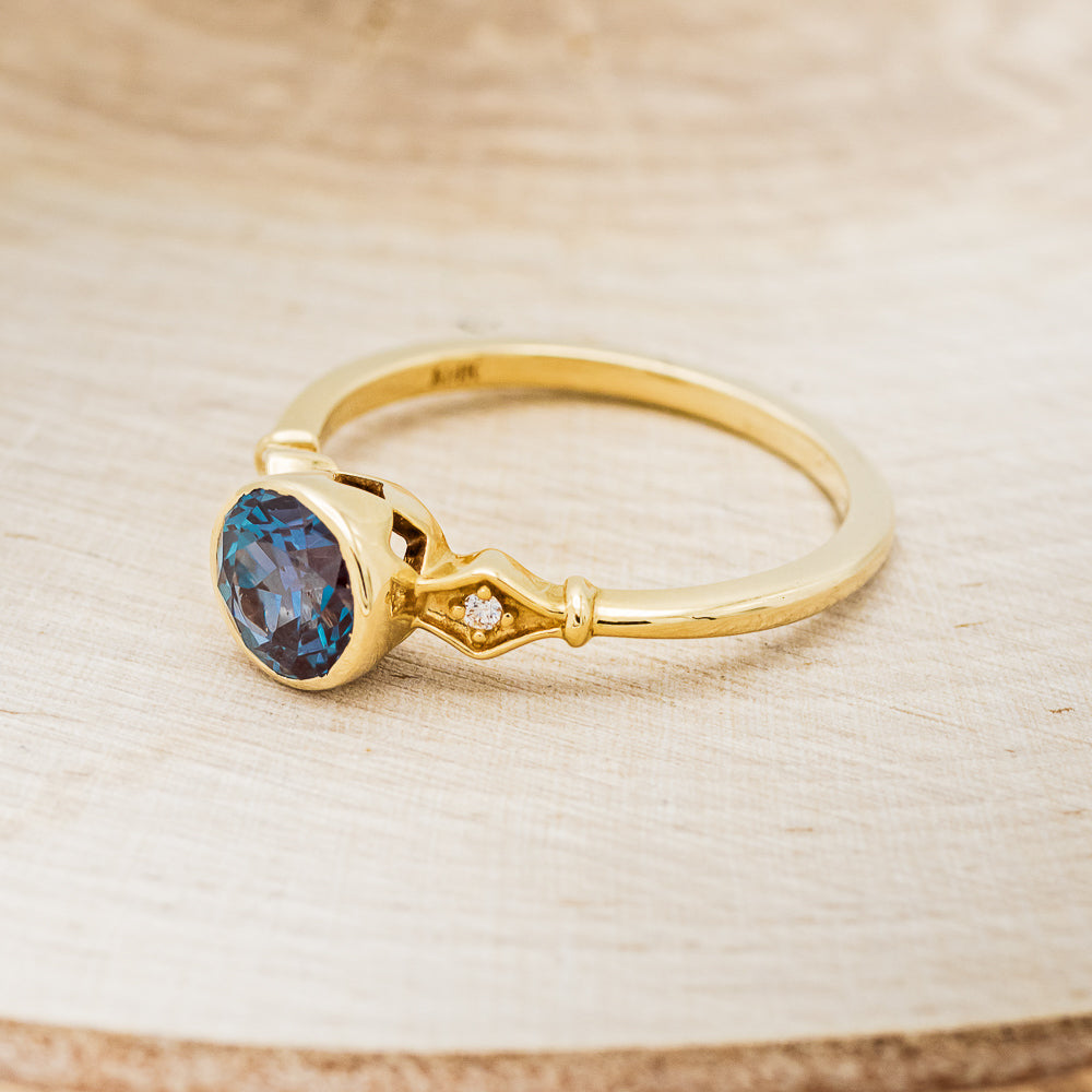 ROUND CUT LAB-GROWN ALEXANDRITE ENGAGEMENT RING WITH DIAMOND ACCENTS-3