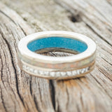 "MEMPHIS" - DIAMONDS & FIRE AND ICE OPAL WEDDING BAND FEATURING A TURQUOISE LINED 14K GOLD BAND-6