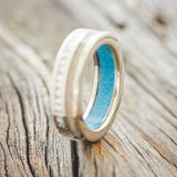 "MEMPHIS" - DIAMONDS & FIRE AND ICE OPAL WEDDING BAND FEATURING A TURQUOISE LINED 14K GOLD BAND-2