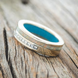 "MEMPHIS" - DIAMONDS & FIRE AND ICE OPAL WEDDING BAND FEATURING A TURQUOISE LINED 14K GOLD BAND-3