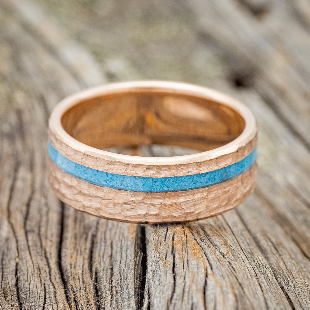 "VERTIGO" - TURQUOISE WEDDING BAND WITH A HAMMERED FINISH-13