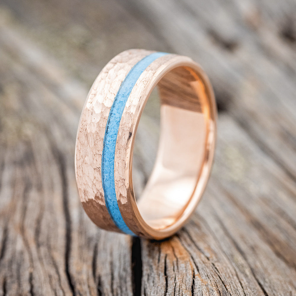 "VERTIGO" - TURQUOISE WEDDING BAND WITH A HAMMERED FINISH-11