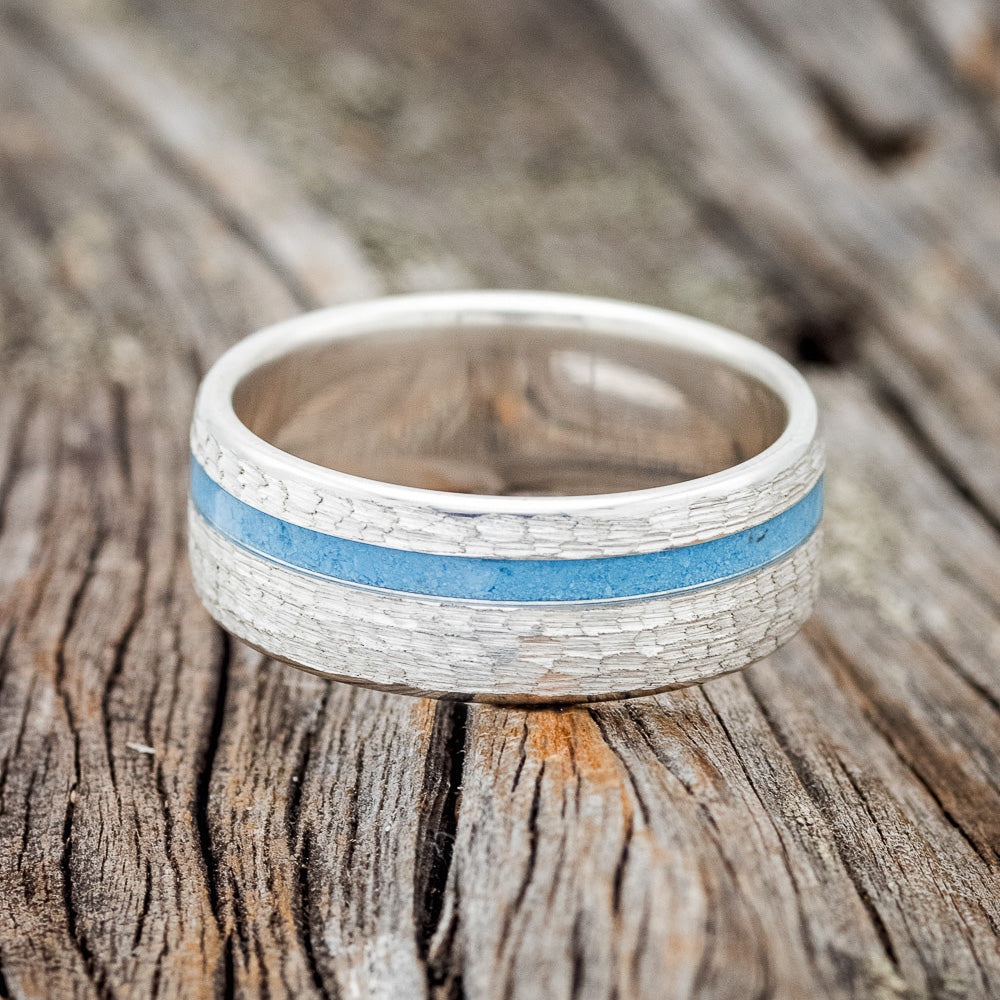 "VERTIGO" - TURQUOISE WEDDING BAND WITH A HAMMERED FINISH-10