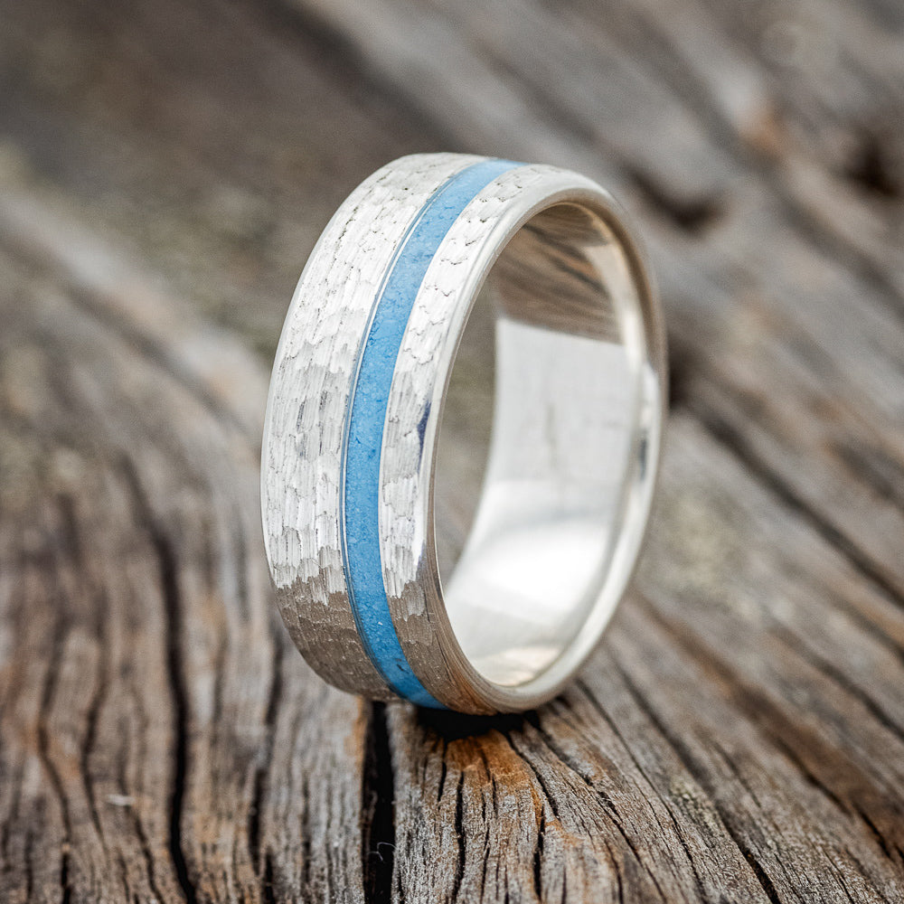"VERTIGO" - TURQUOISE WEDDING BAND WITH A HAMMERED FINISH-8