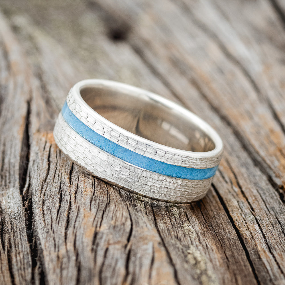 "VERTIGO" - TURQUOISE WEDDING BAND WITH A HAMMERED FINISH-9