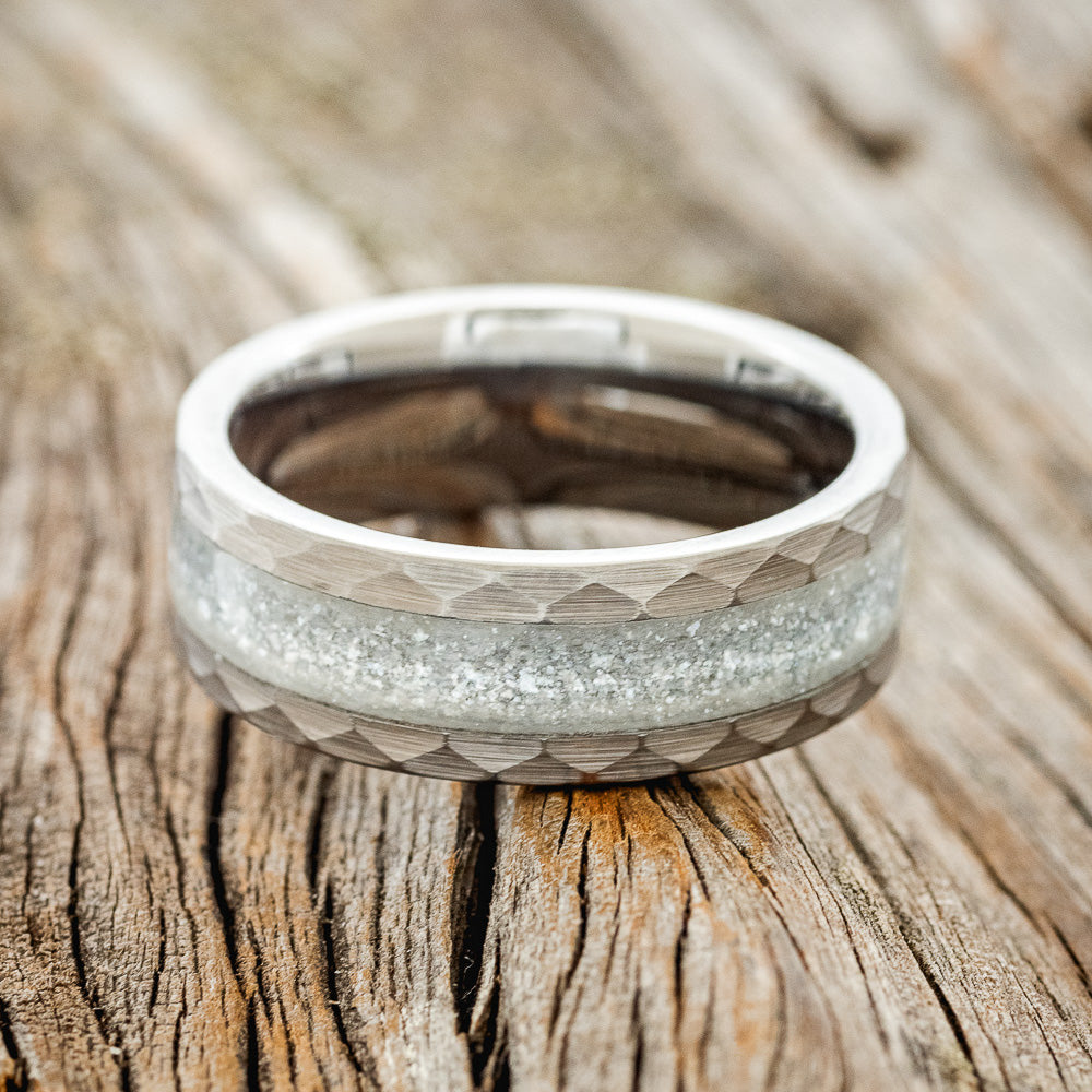 "APOLLO" - FACETED TUNGSTEN WEDDING BAND WITH DIAMOND DUST INLAY-3