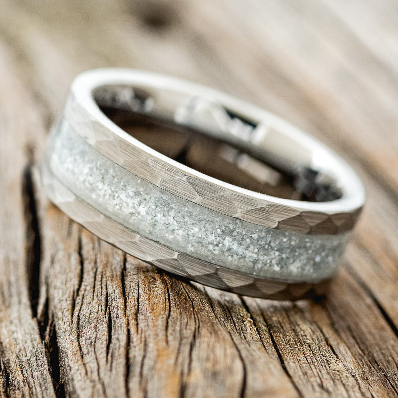 "APOLLO" - FACETED TUNGSTEN WEDDING BAND WITH DIAMOND DUST INLAY - READY TO SHIP-2