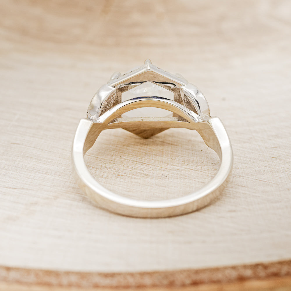 "LUCY IN THE SKY" - FACETED HEXAGON MOONSTONE ENGAGEMENT RING WITH DIAMOND HALO & FIRE AND ICE OPAL INLAYS-6