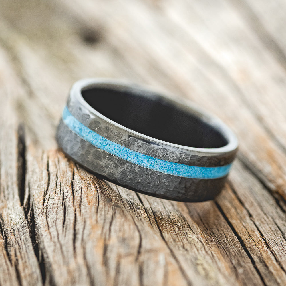 "VERTIGO" - TURQUOISE WEDDING BAND WITH A HAMMERED FINISH-6
