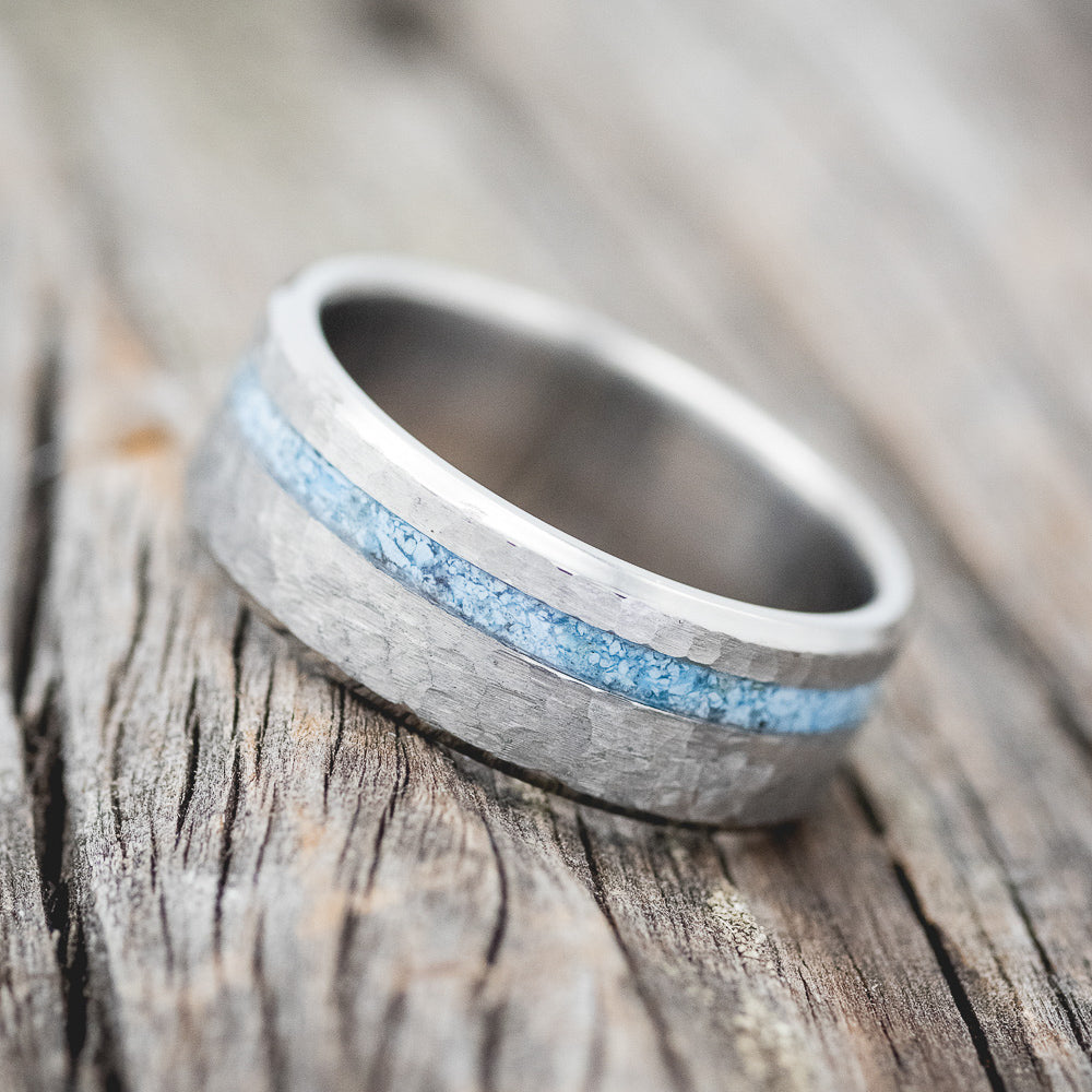 "VERTIGO" - TURQUOISE WEDDING BAND WITH A HAMMERED FINISH-2