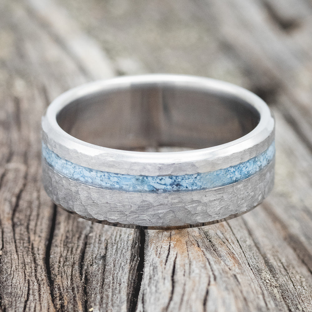 "VERTIGO" - TURQUOISE WEDDING BAND WITH A HAMMERED FINISH-4