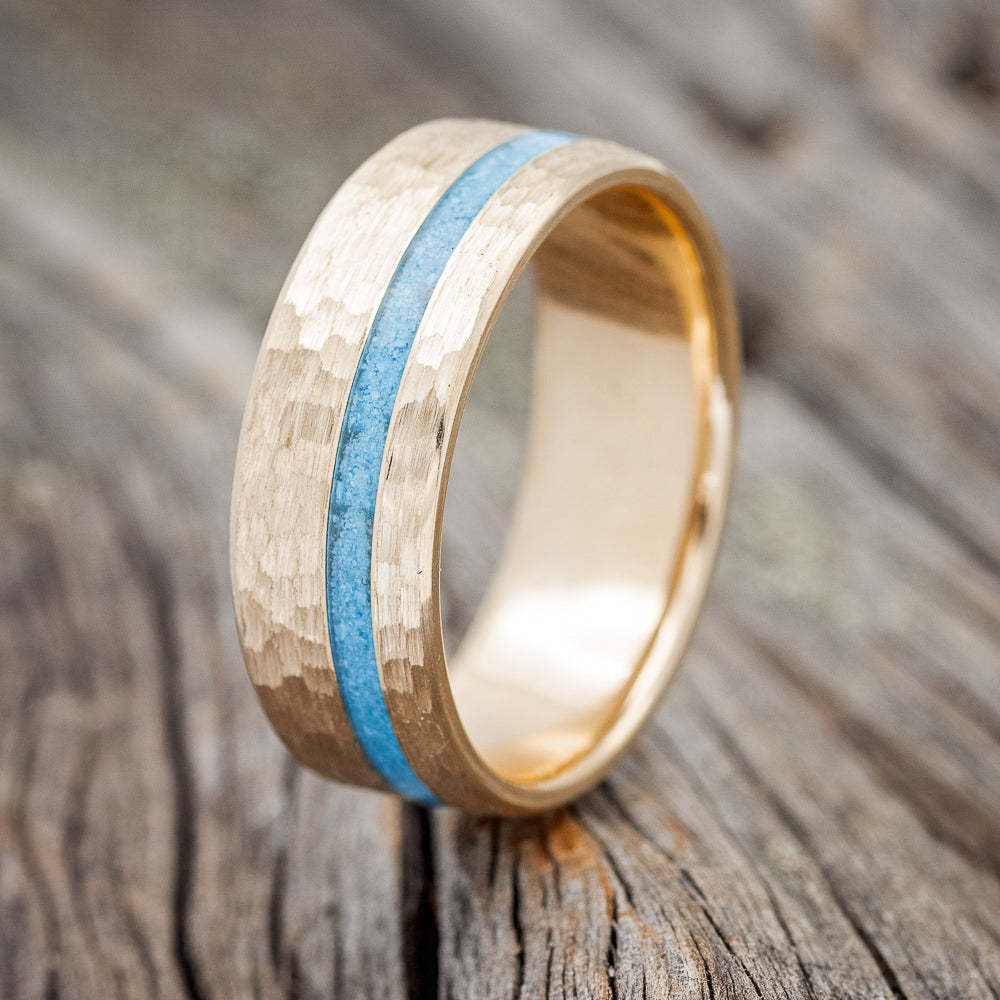 "VERTIGO" - TURQUOISE WEDDING BAND WITH A HAMMERED FINISH-14