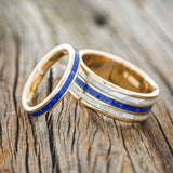 "RIO" - MATCHING SET OF MOTHER OF PEARL & LAPIS LAZULI WEDDING RINGS FEATURING 14K GOLD BANDS-1