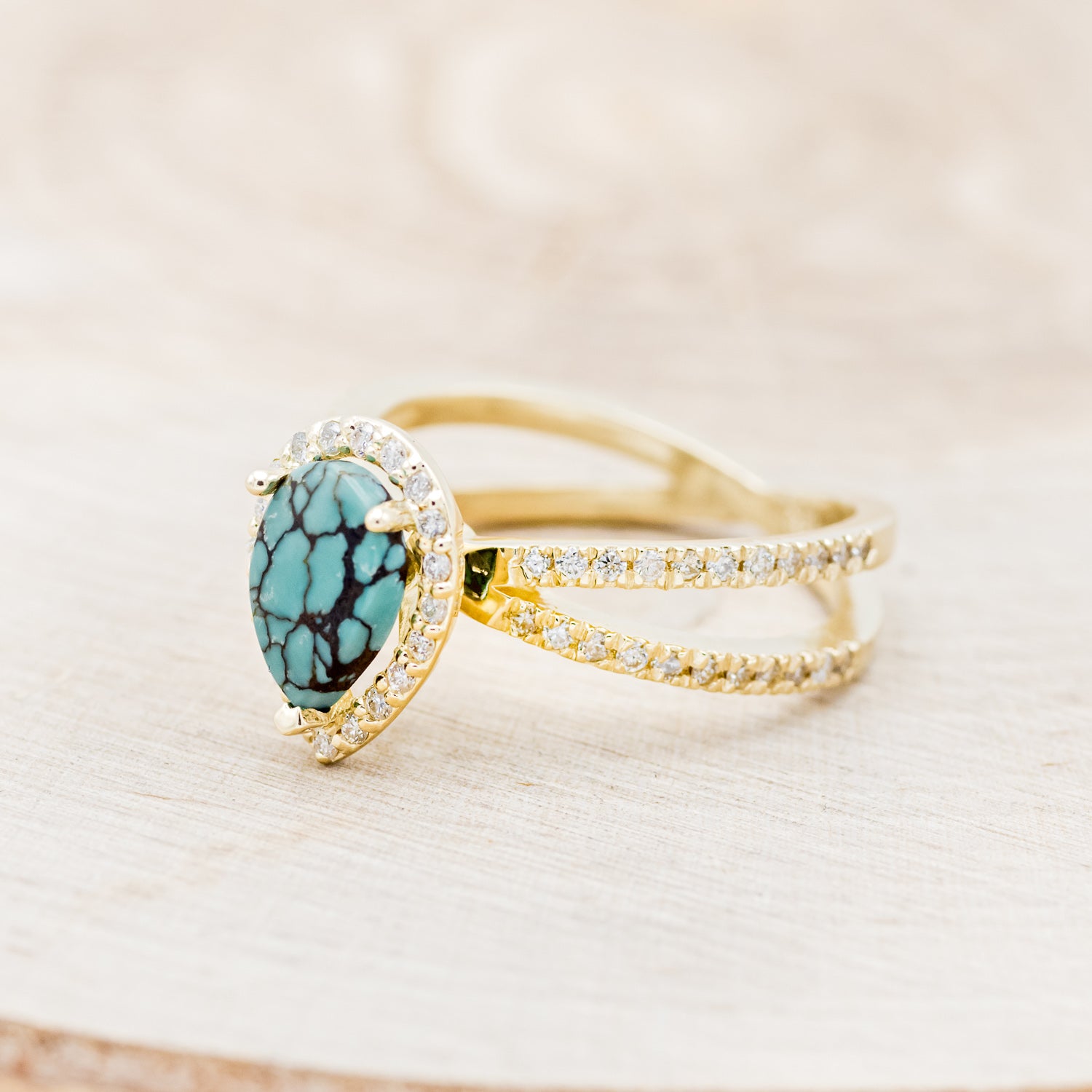 "NALA" - PEAR-SHAPED TURQUOISE ENGAGEMENT RING WITH DIAMOND HALO & ACCENTS-3