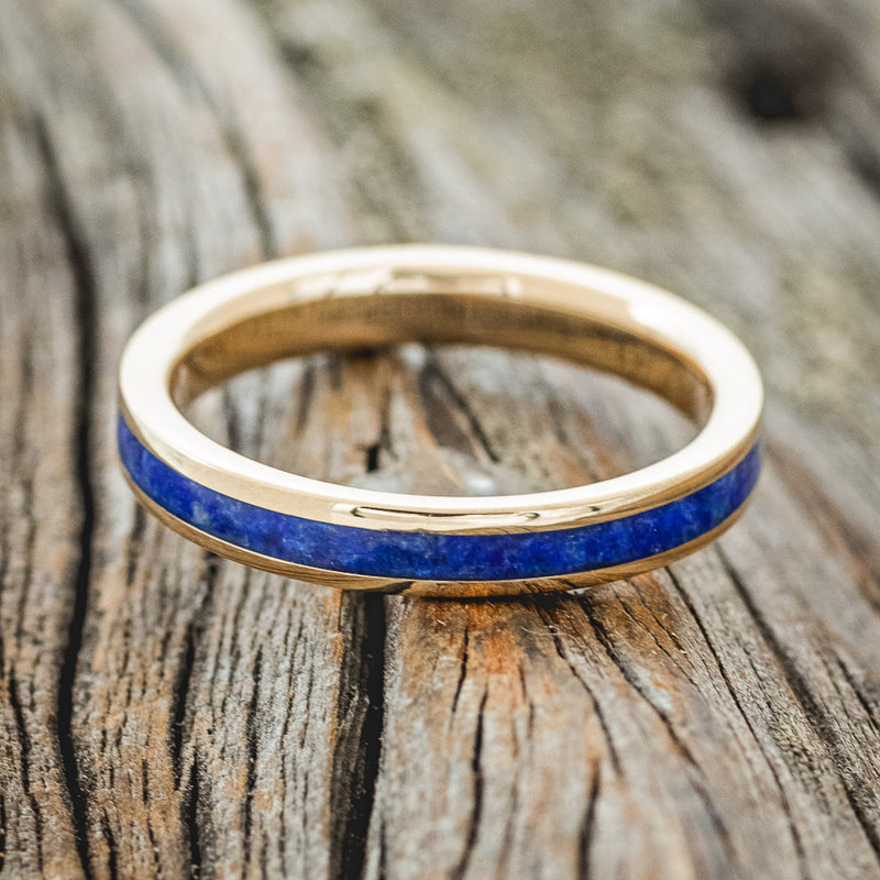 "RIO" - MATCHING SET OF MOTHER OF PEARL & LAPIS LAZULI WEDDING RINGS FEATURING 14K GOLD BANDS-7