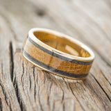 "HOLLIS" - WHISKEY BARREL OAK & JET STONE WEDDING RING FEATURING A 14K GOLD BAND-2