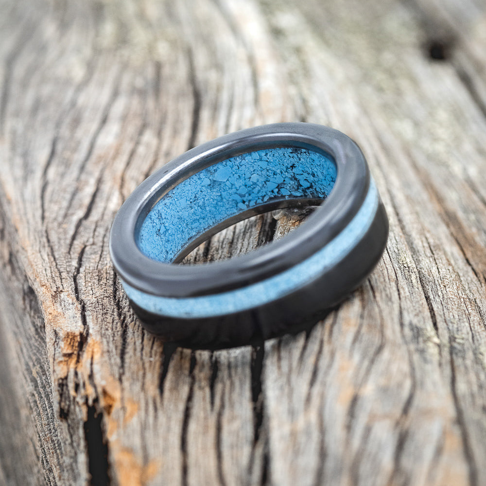 "VERTIGO" - TURQUOISE WEDDING RING FEATURING A TURQUOISE LINED BAND-20