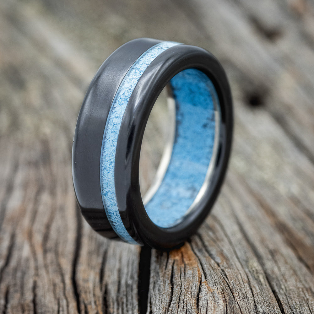 "VERTIGO" - TURQUOISE WEDDING RING FEATURING A TURQUOISE LINED BAND-15