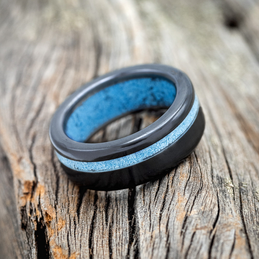 "VERTIGO" - TURQUOISE WEDDING RING FEATURING A TURQUOISE LINED BAND - READY TO SHIP-19