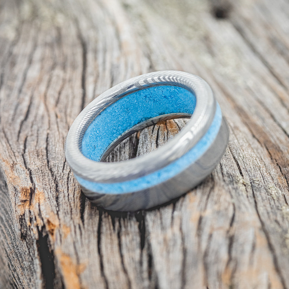 "VERTIGO" - TURQUOISE WEDDING RING FEATURING A TURQUOISE LINED BAND-12
