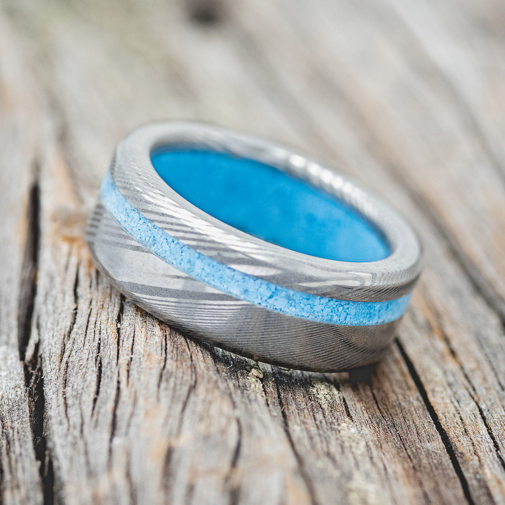 "VERTIGO" - TURQUOISE WEDDING RING FEATURING A TURQUOISE LINED BAND-9