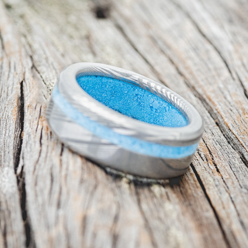 "VERTIGO" - TURQUOISE WEDDING RING FEATURING A TURQUOISE LINED BAND-10