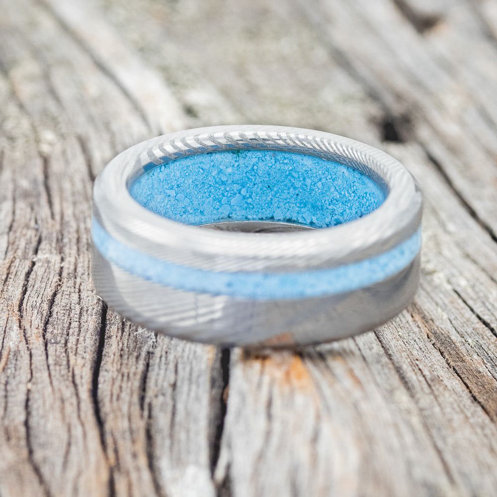 "VERTIGO" - TURQUOISE WEDDING RING FEATURING A TURQUOISE LINED BAND-14