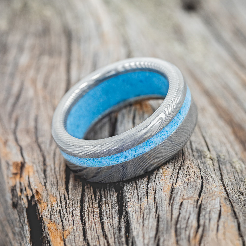 "VERTIGO" - TURQUOISE WEDDING RING FEATURING A TURQUOISE LINED BAND-11